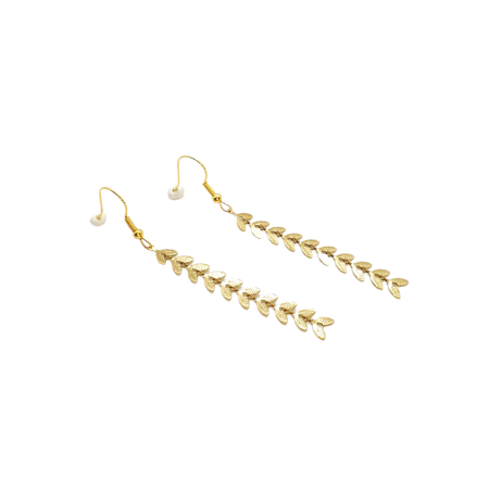 earrings steel gold long leaf